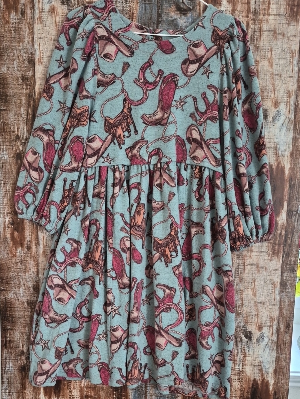 Women’s Midi Cowgirl Print Dress - Teal & Pink Small EASEL